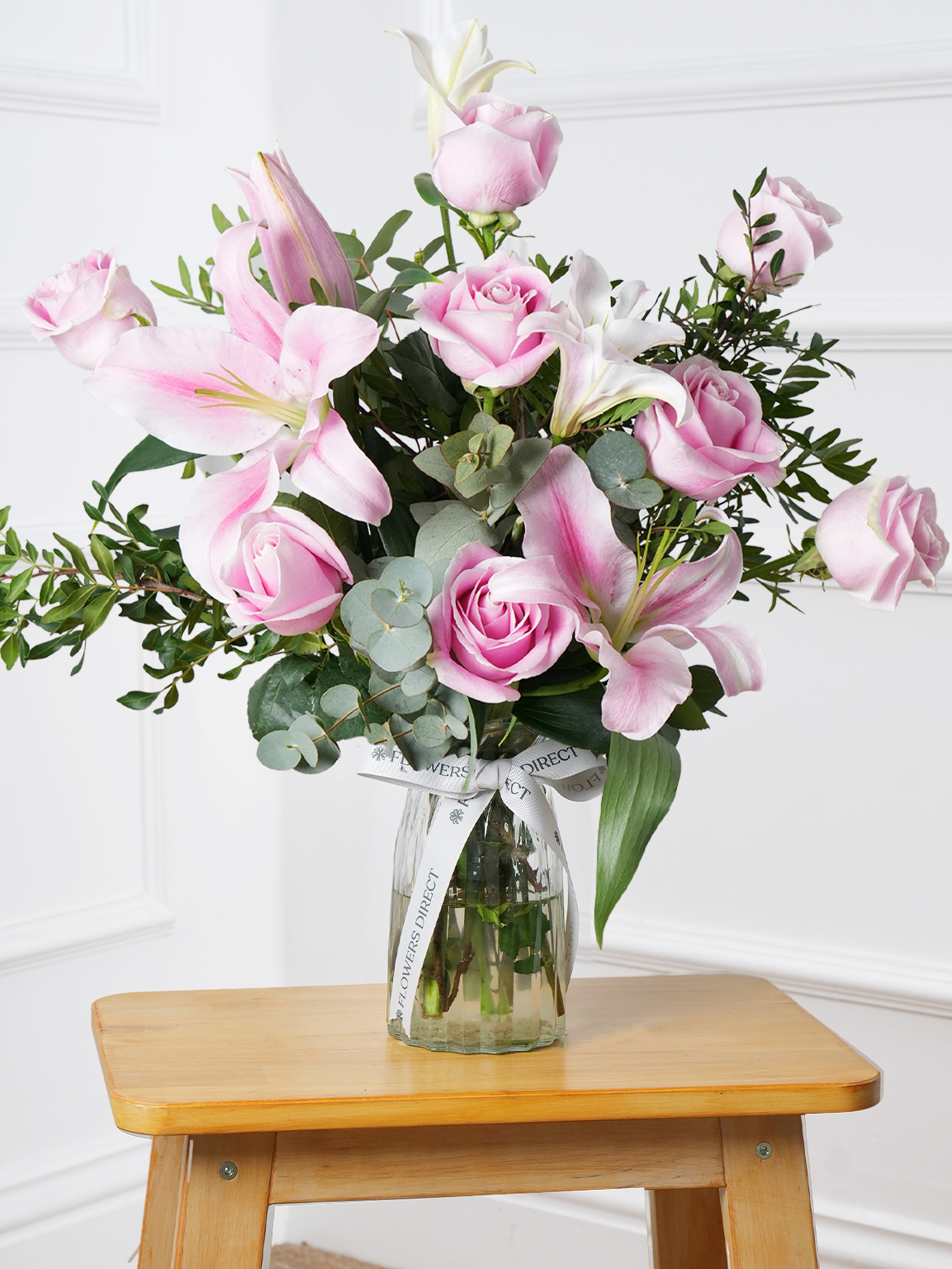 Valentine Pink Roses and Pink Lily - Vase