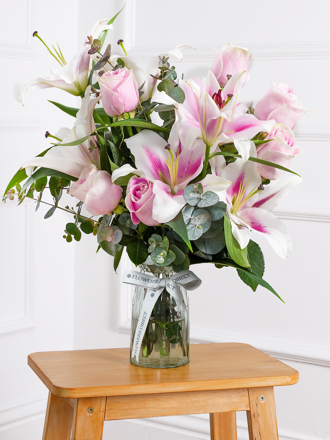 Valentine Pink Roses and Pink Lily - Vase