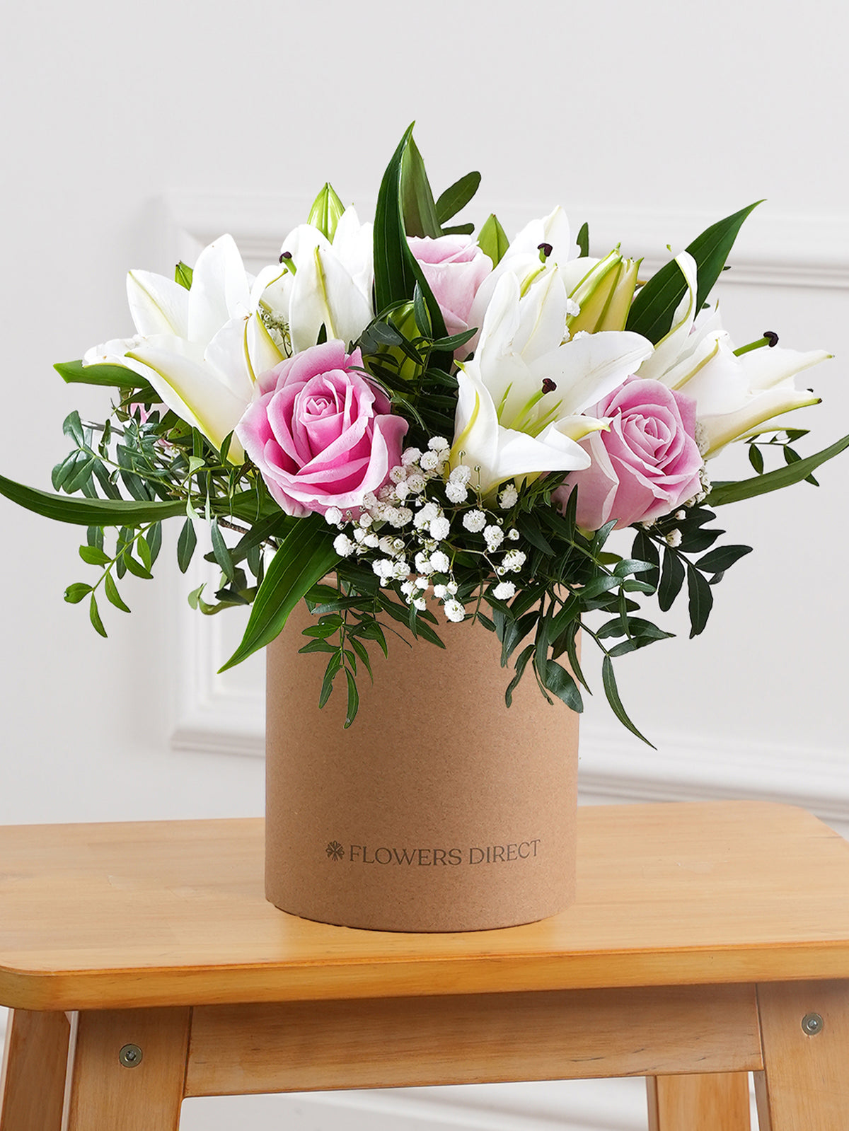 Pink Roses and White Lily Hatbox