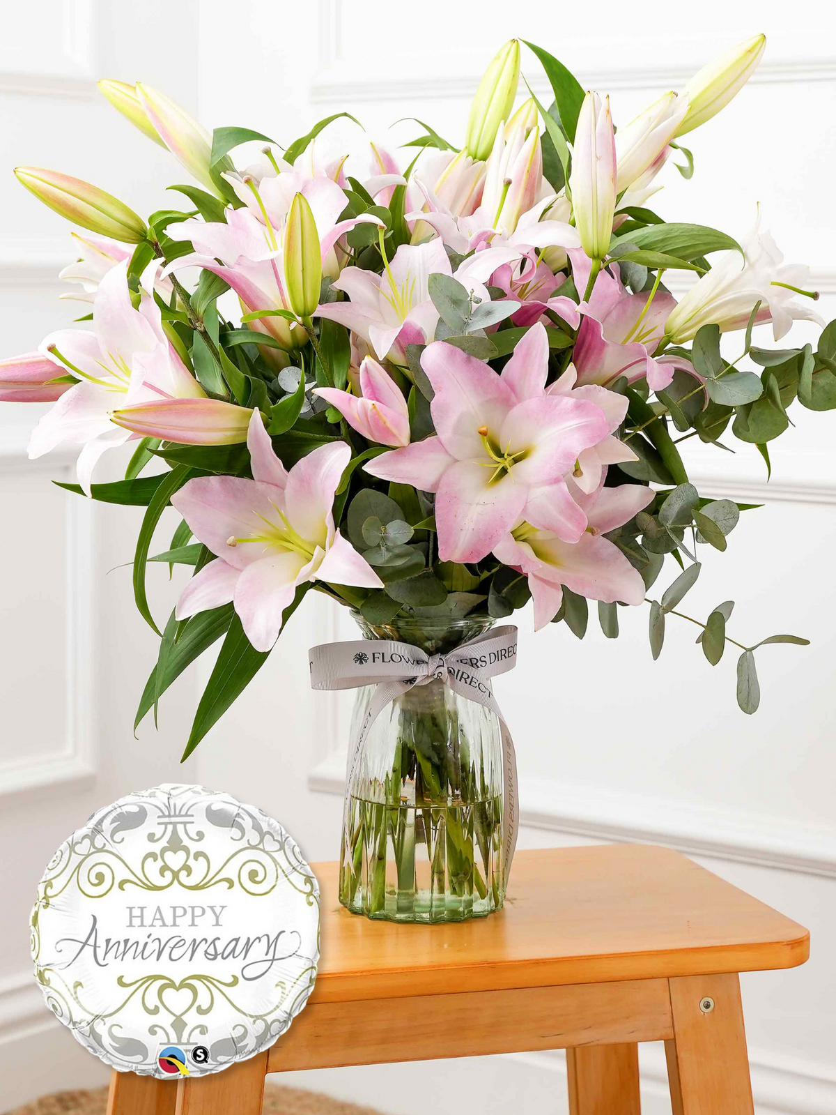 Pink Lily - Vase with Free Anniversary Balloon