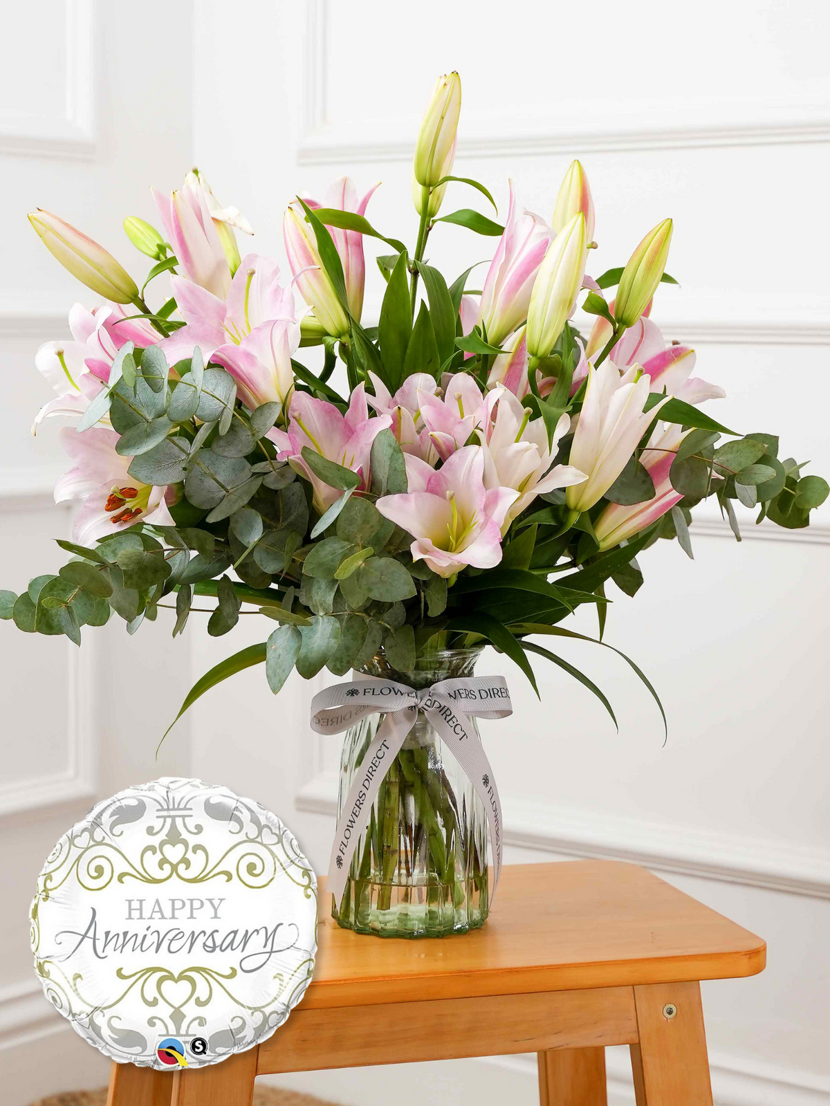 Pink Lily - Vase with Free Anniversary Balloon