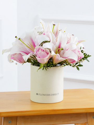 Pink Roses and Pink Lily - Hatbox