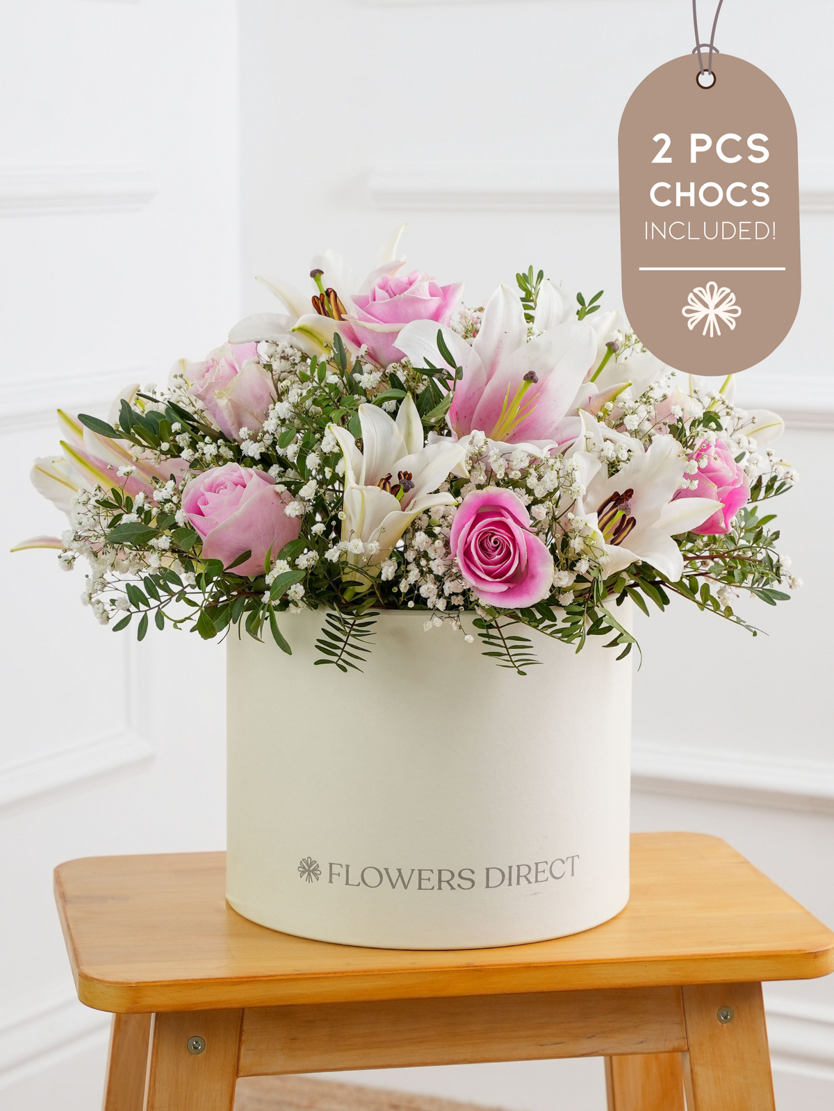 Pink Roses and Pink Lily Hatbox  2pcs Chocs included!