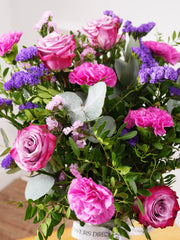 Anniversary Purple Majesty - Vase with Free Anniversary Balloon –  Experience the regal and majestic beauty of our "Purple Majesty" arrangement, featuring luxurious deep...