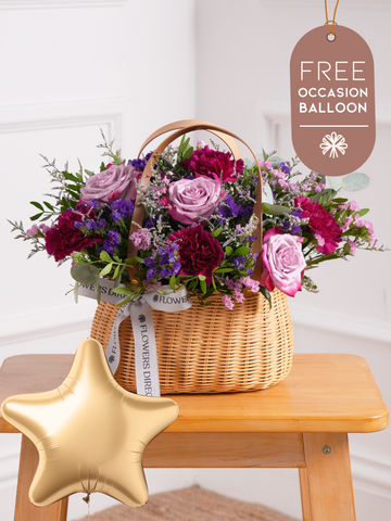 Purple Majesty Basket with Free Balloon to Match the Occasion