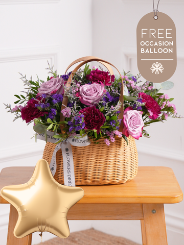 Purple Majesty Basket with Free Balloon to Match the Occasion