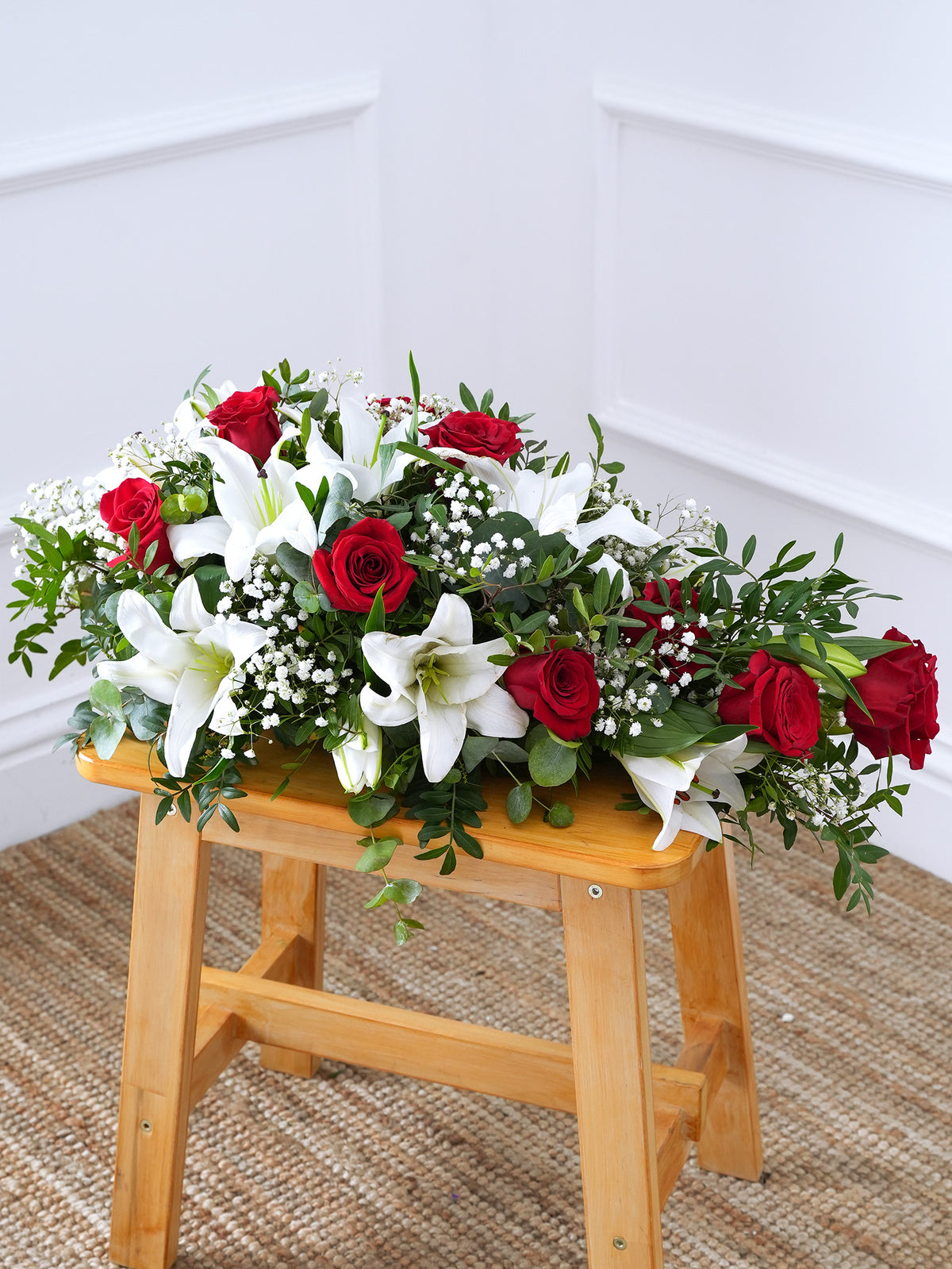 Red Roses and White Lily Spray