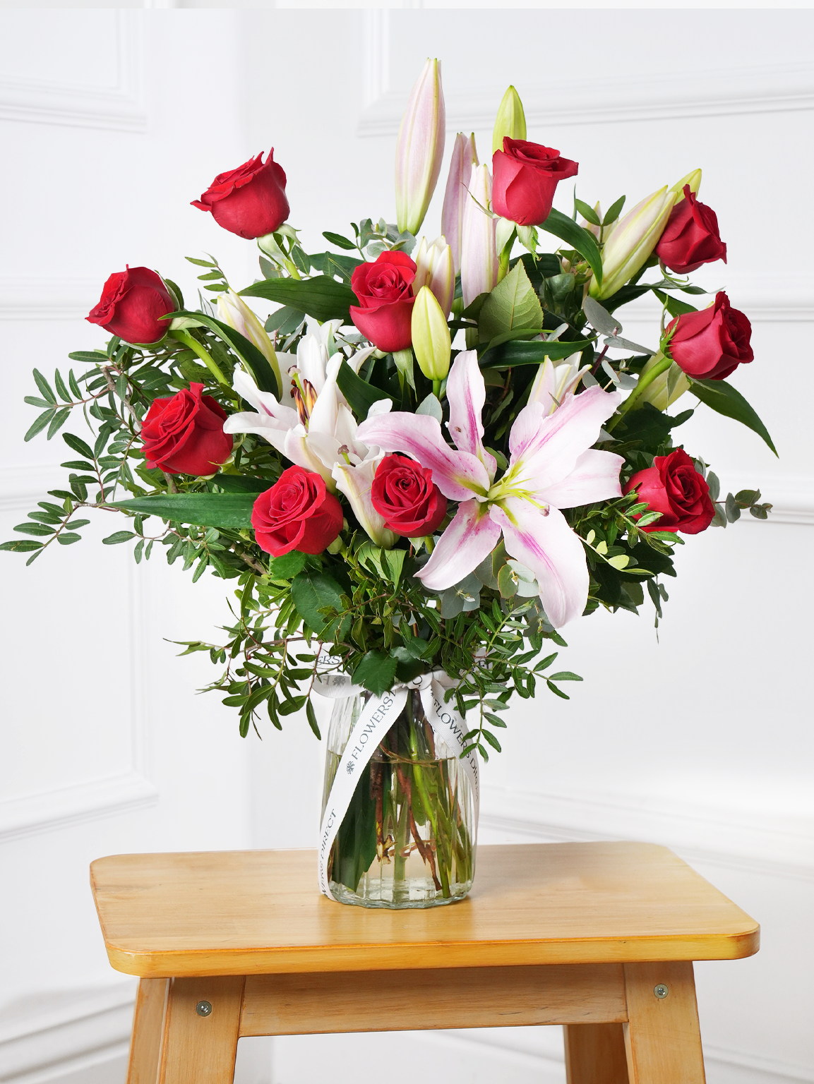 Valentine Red Roses and Pink Lily - Vase