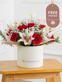 Red Roses and Pink Lily Hatbox Free Upgrade – Our Red Roses and Pink Lily Hatbox is a stunning combination of passion and...