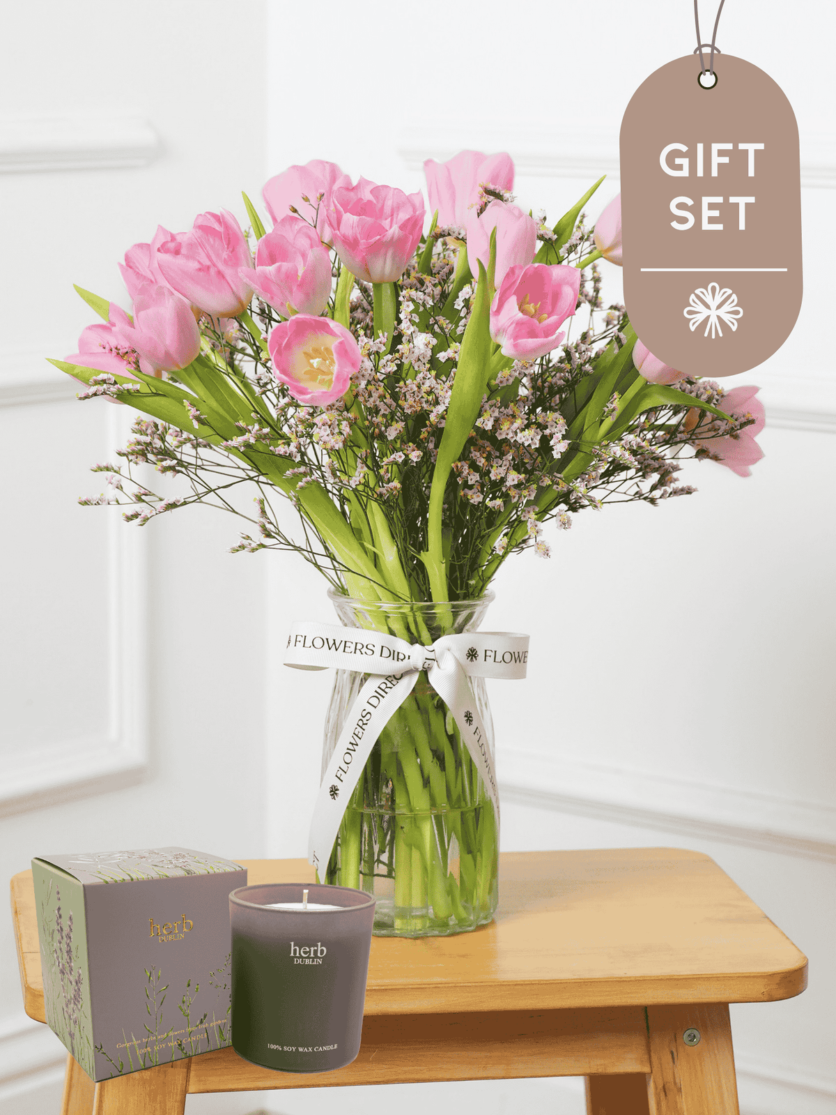 Pink Tulips - Vase Gift Set