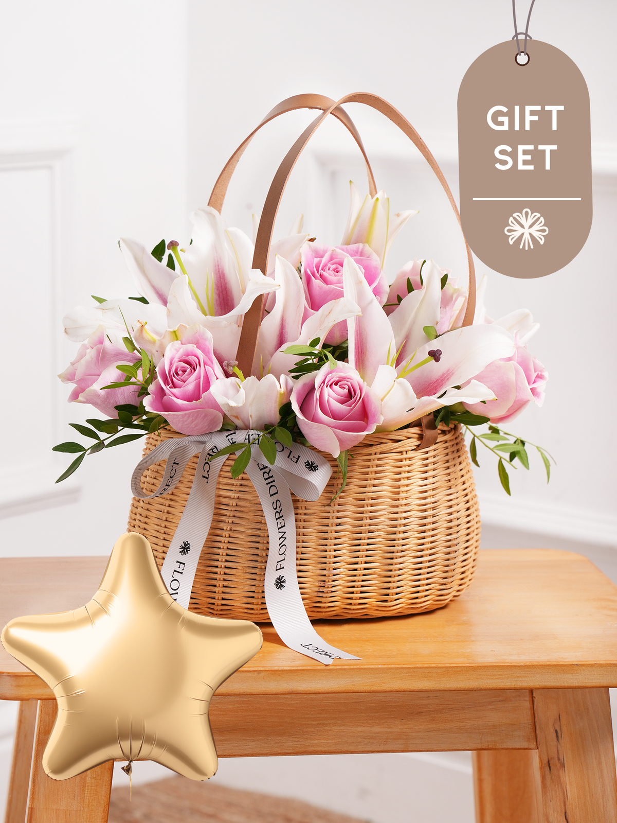 Pink Roses and Pink Lily Basket Gift Set