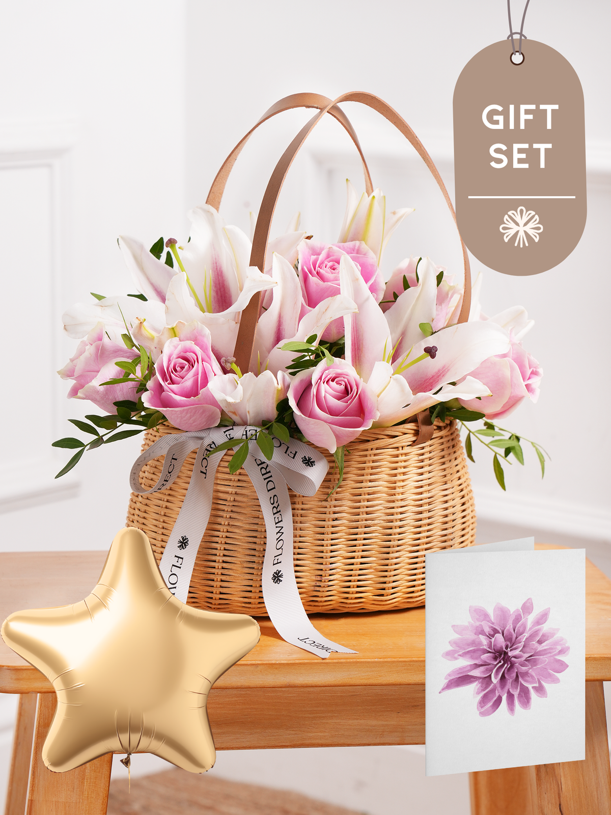 Pink Roses and Pink Lily Basket Gift Set