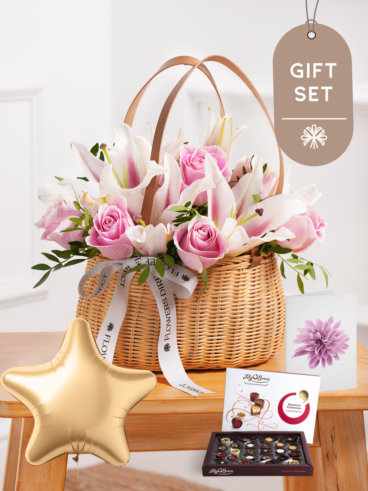 Pink Roses and Pink Lily Basket Gift Set