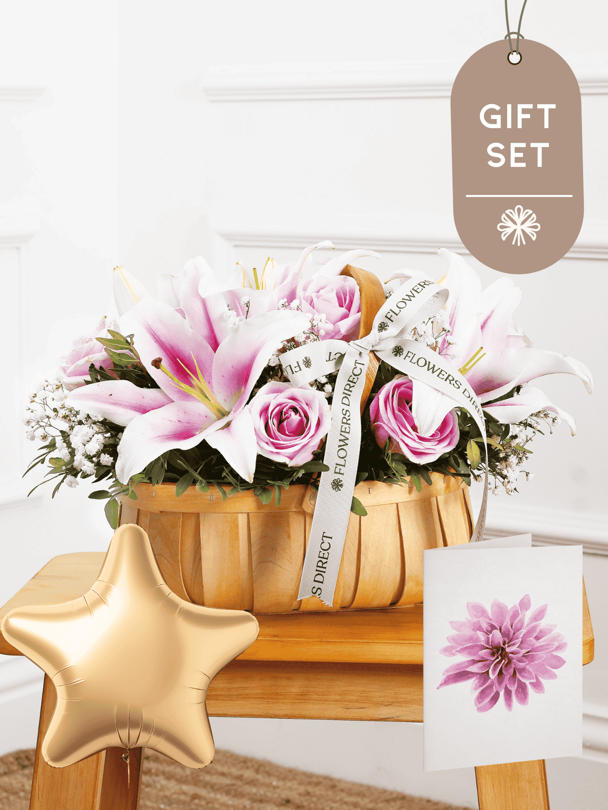 Pink Roses and Pink Lily Basket Gift Set