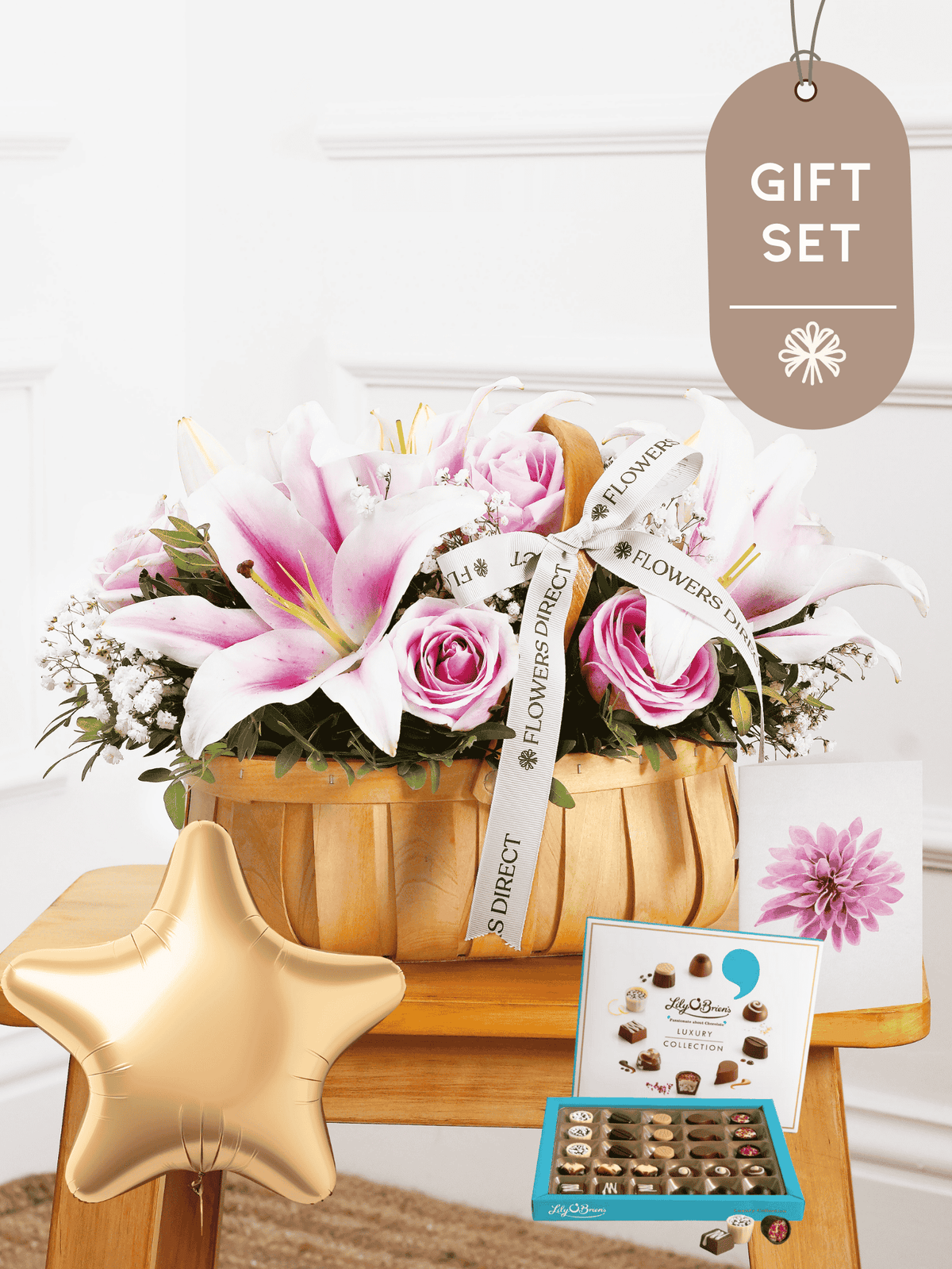 Pink Roses and Pink Lily Basket Gift Set