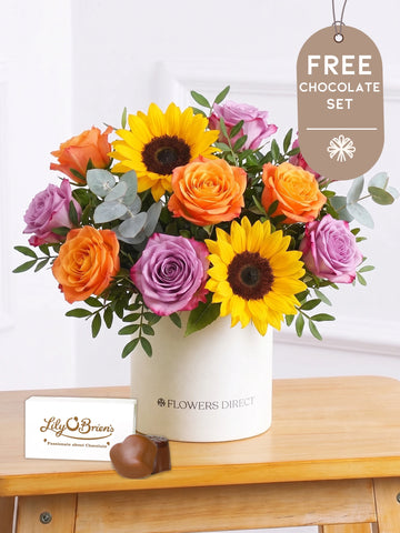 Sunflower Hatbox with Free Chocolate Set