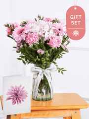 Sweetheart Vase Gift Set – Express your love and affection with our "Sweetheart" arrangement, featuring delicate pink hydrangeas, vibrant...