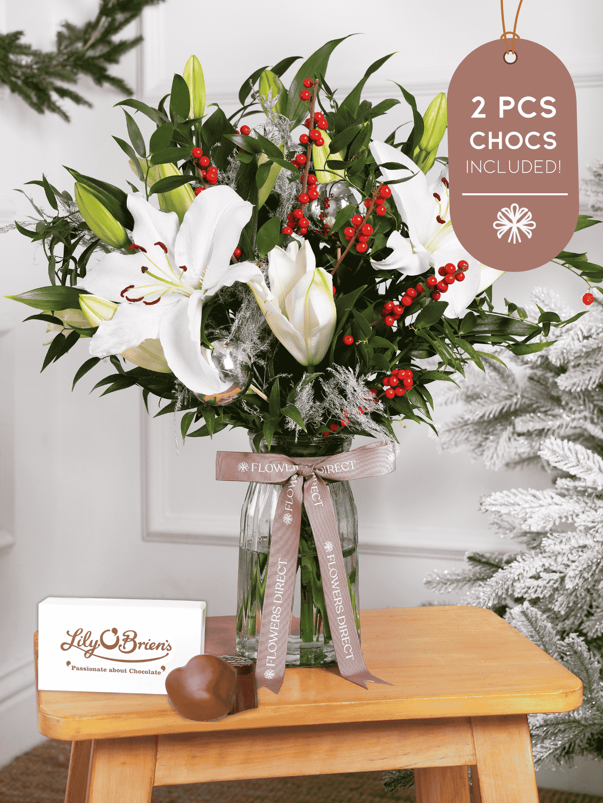 White Lily Christmas - Vase 2 Pcs Chocs included!