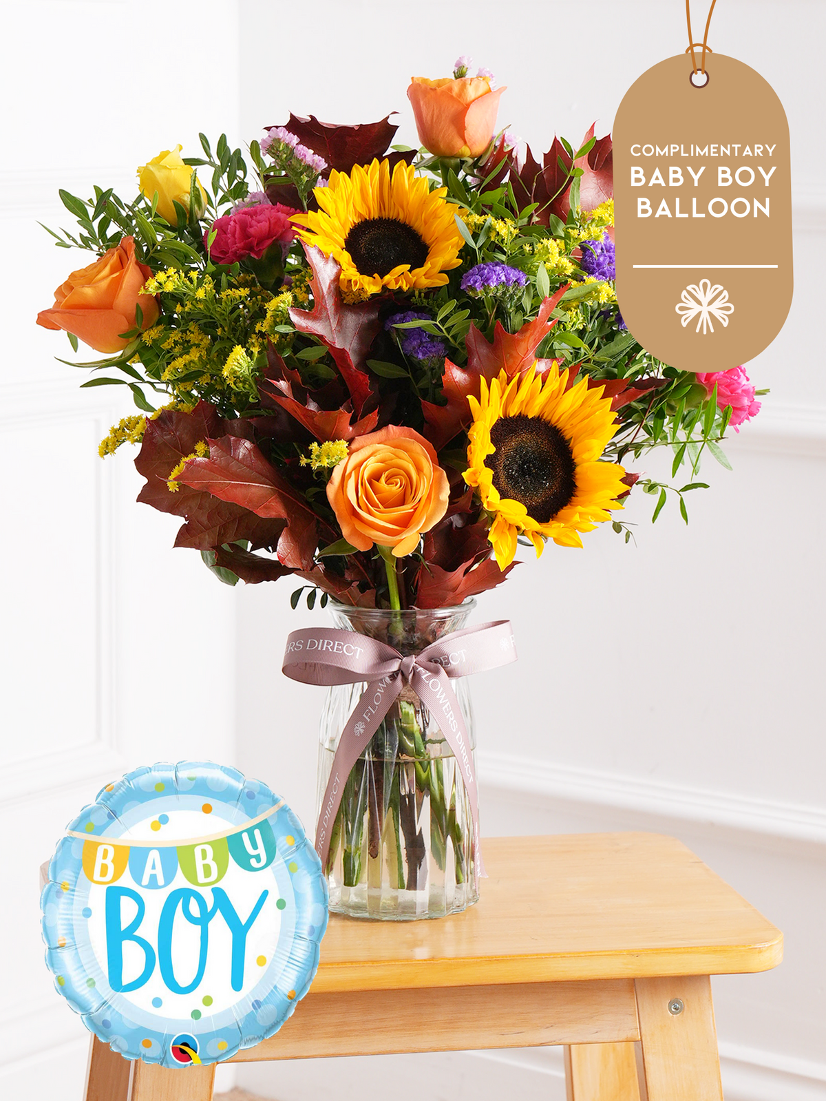 Baby Boy Autumn Charm - Vase (Complimentary Baby Boy Balloon)