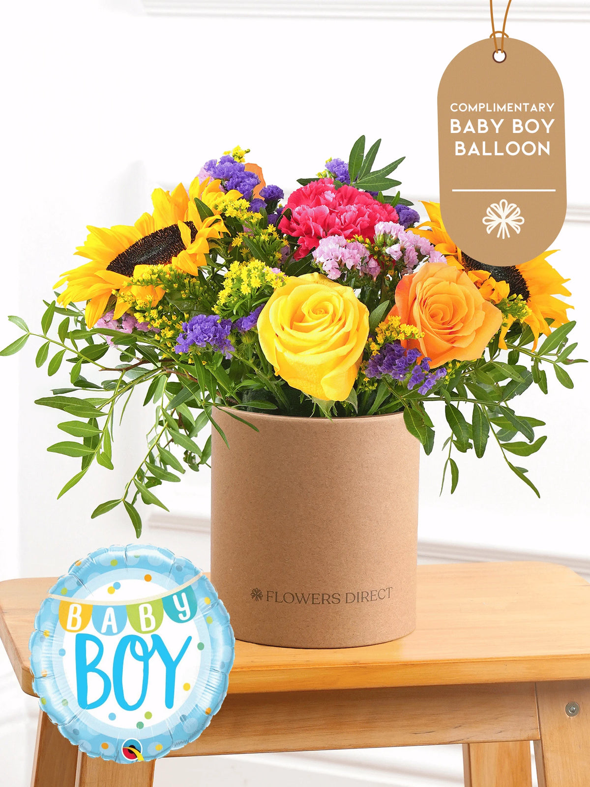 Baby Boy Colour Burst - Hatbox (Complimentary Baby Boy Balloon)