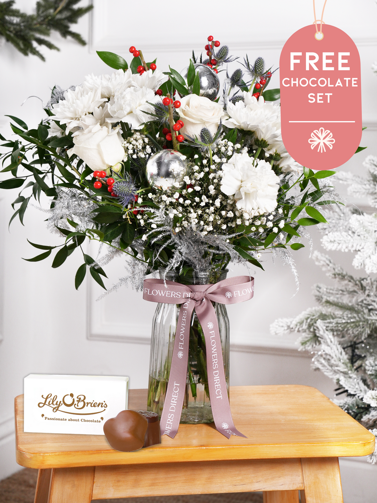 Pure Bliss Christmas Vase with Free Chocolate Set