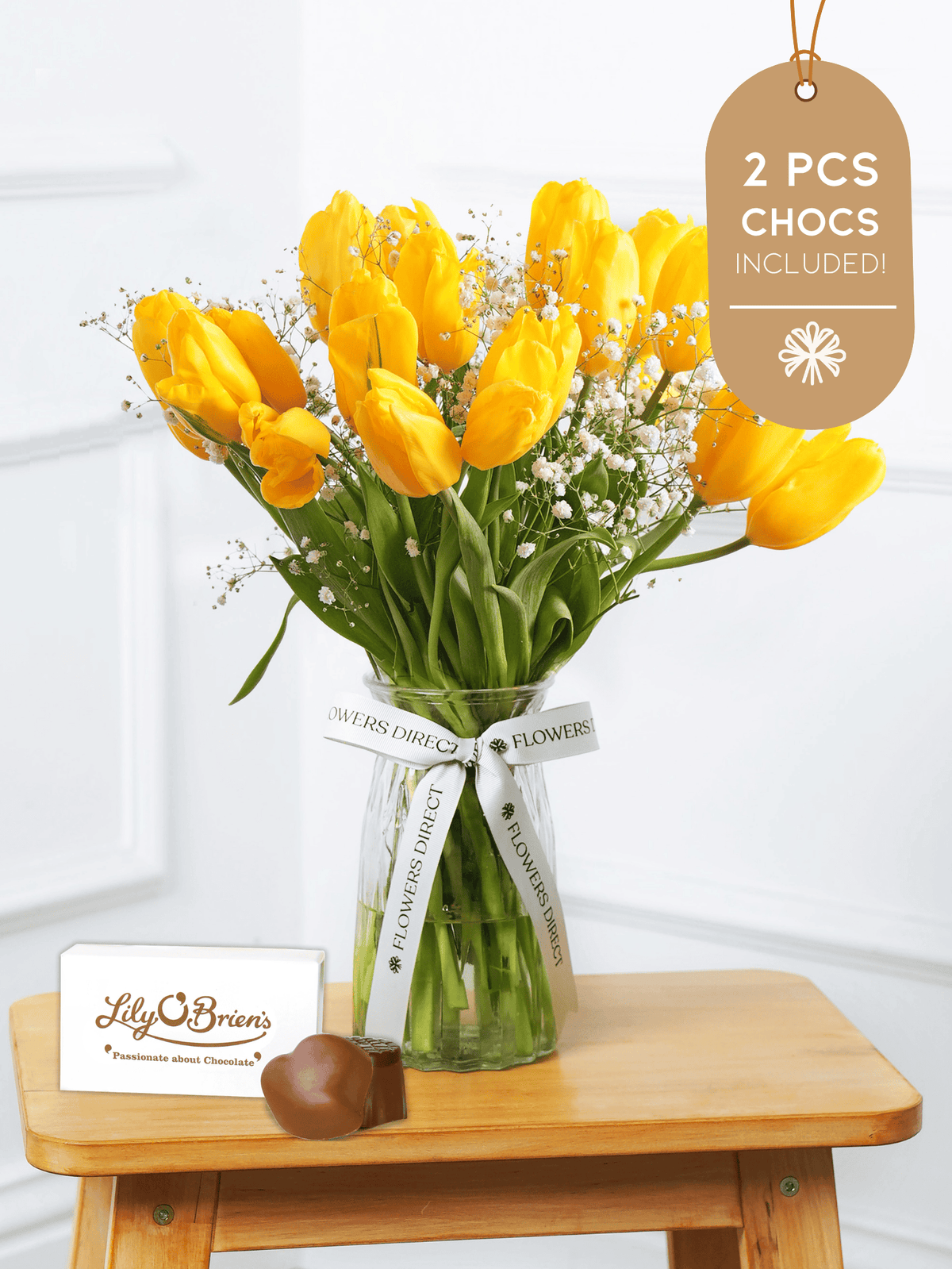 Yellow Tulips Vase 2 Pcs Chocs included!