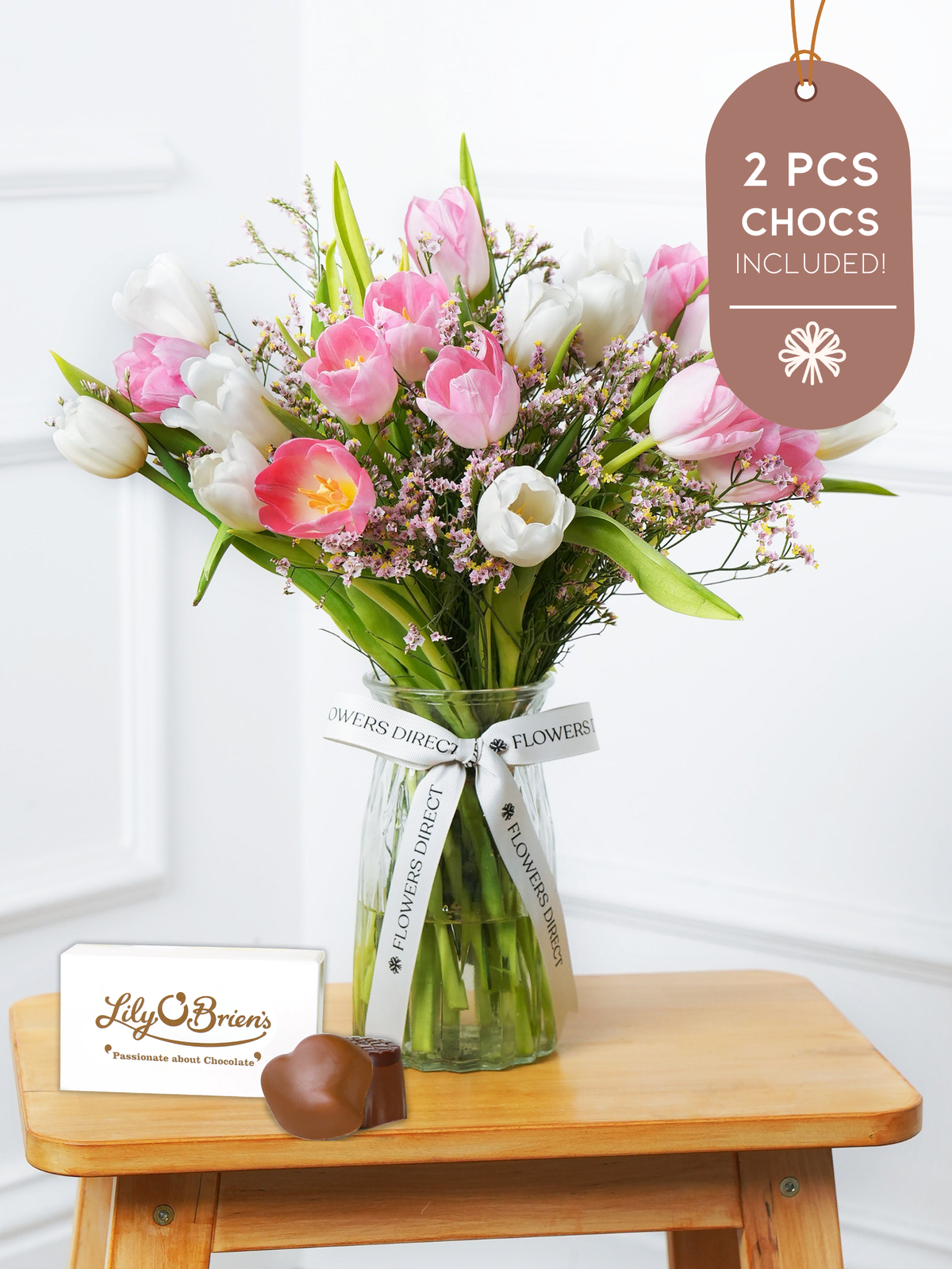 Mixed Tulips Vase 2 pcs Chocs Included!