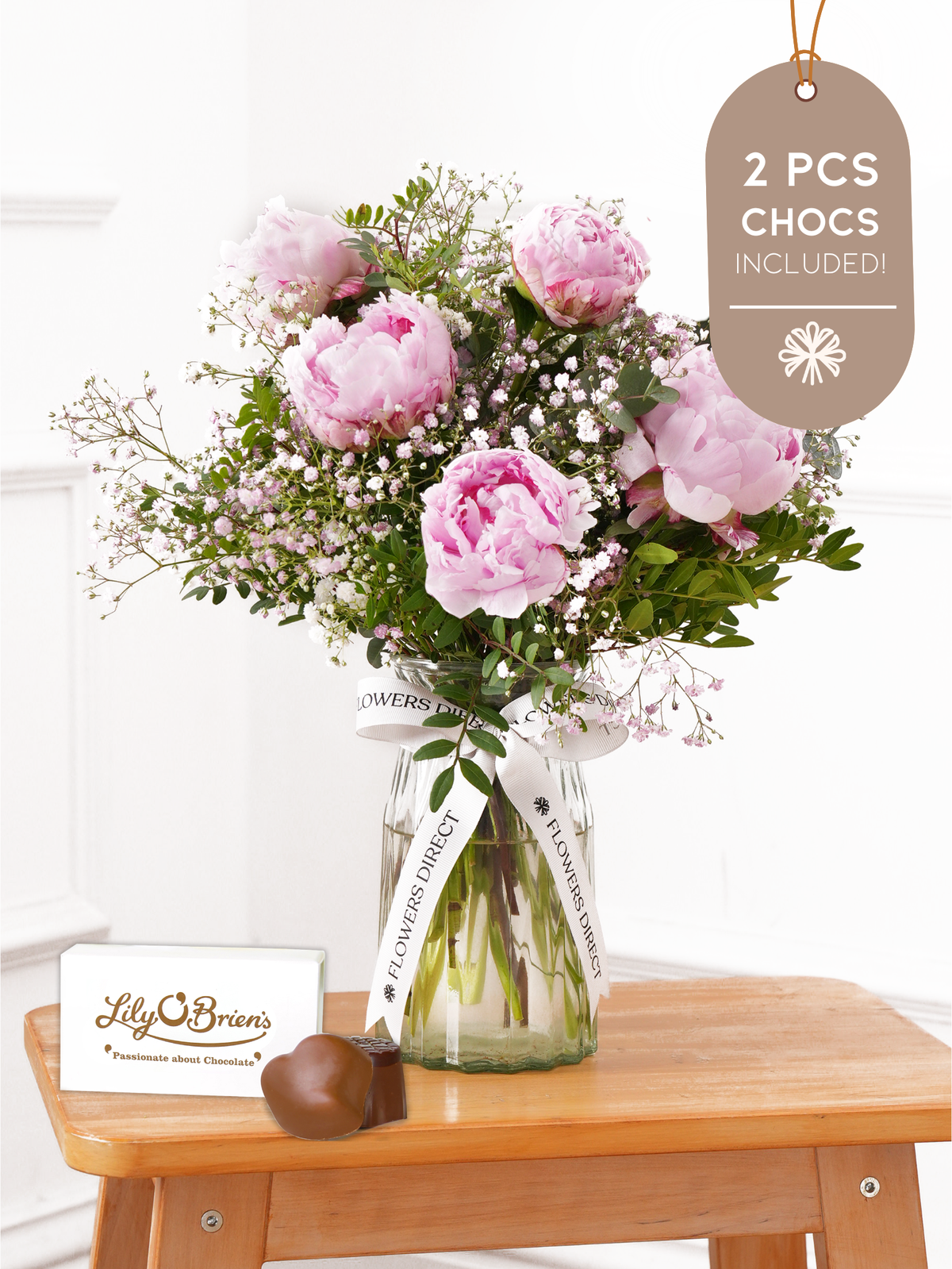 Pink Peony Vase 2pcs Chocs inlcuded!