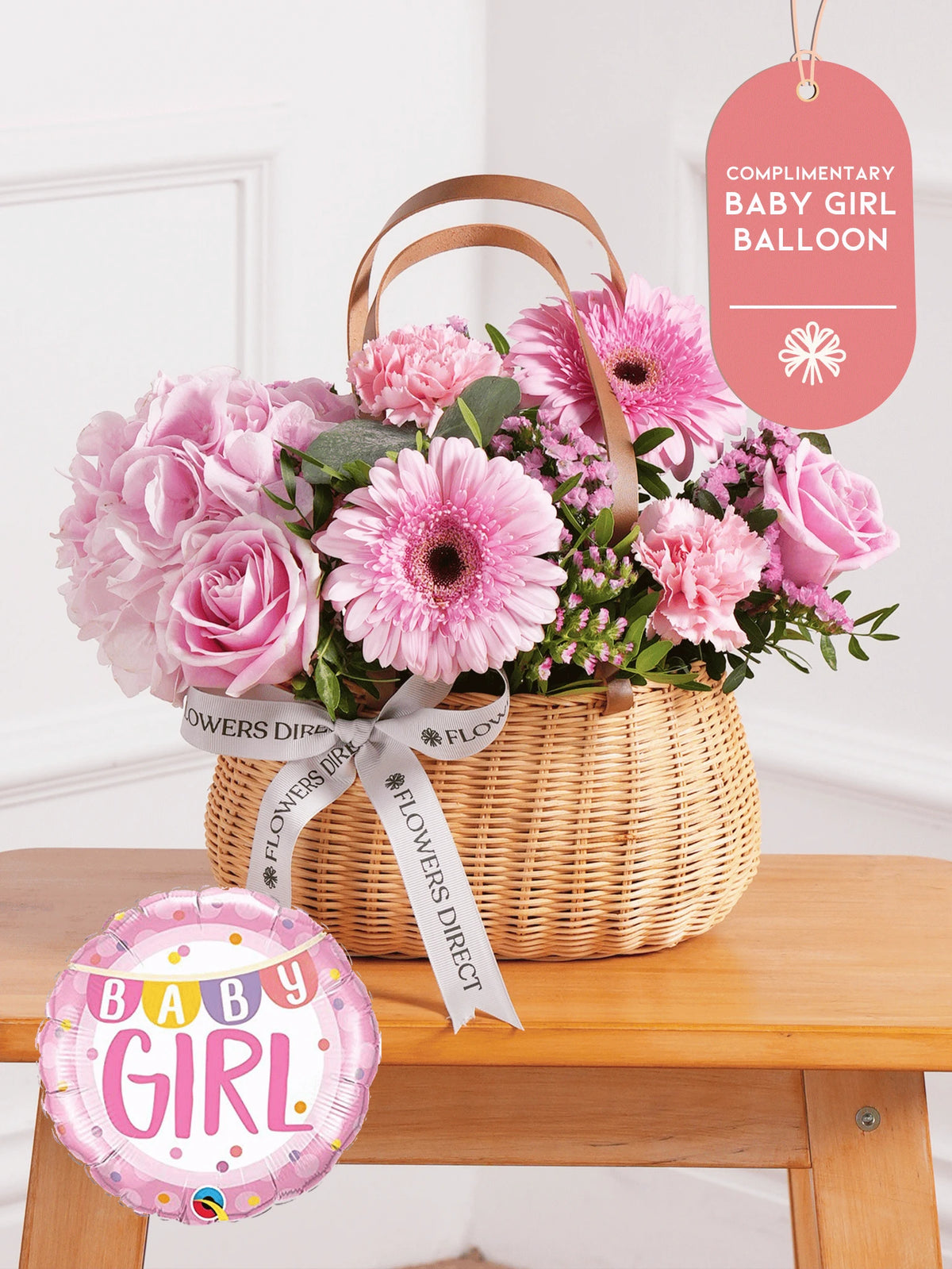 Baby Girl Sweetheart - Basket (Complimentary Baby Girl Balloon)