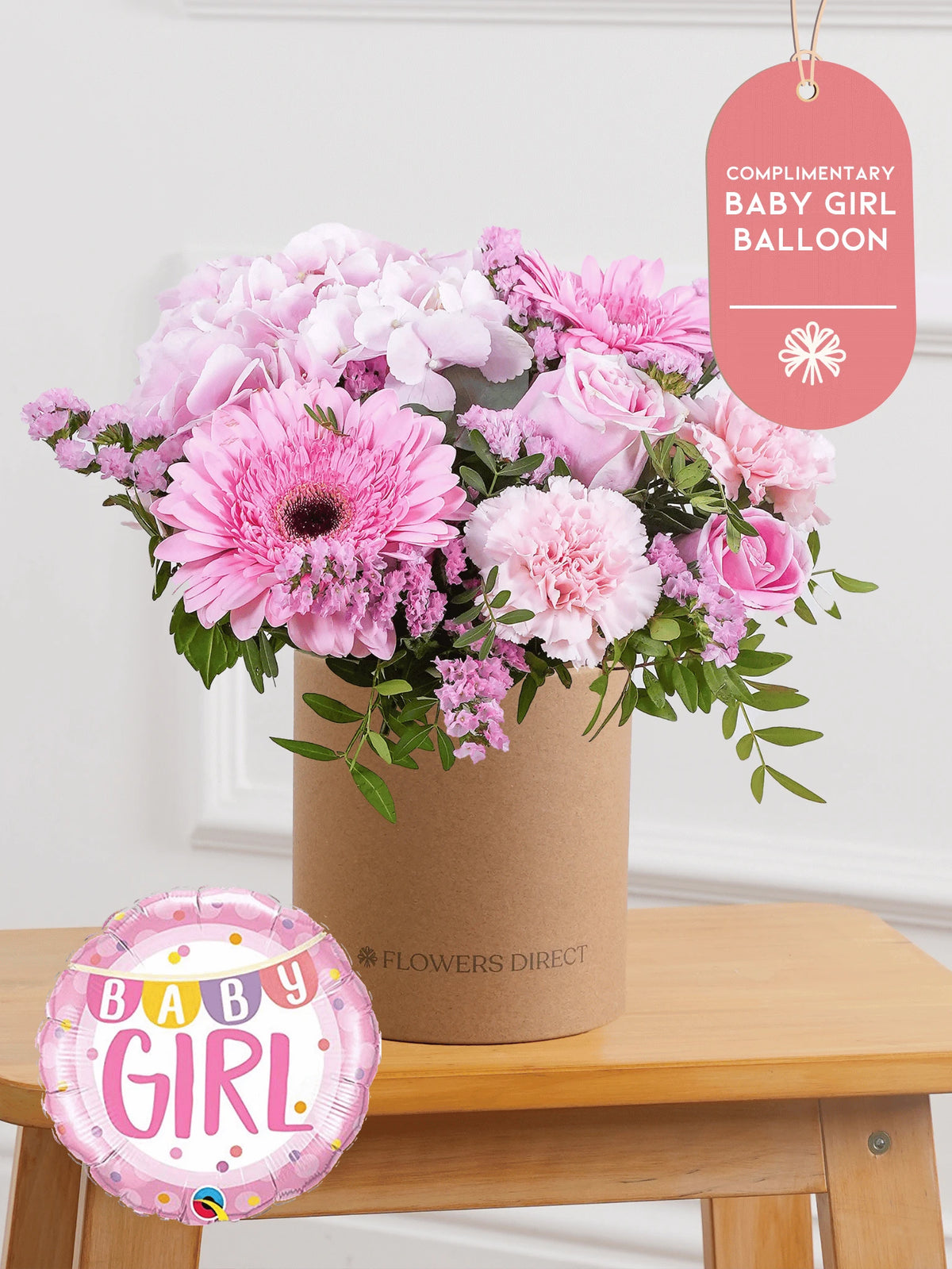 Baby Girl Sweetheart - Hatbox (Complimentary Baby Girl Balloon)