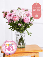 Baby Girl Sweetheart - Vase (Complimentary Baby Girl Balloon) – The Baby Girl Sweetheart - Vase is a charming floral arrangement exuding grace and...