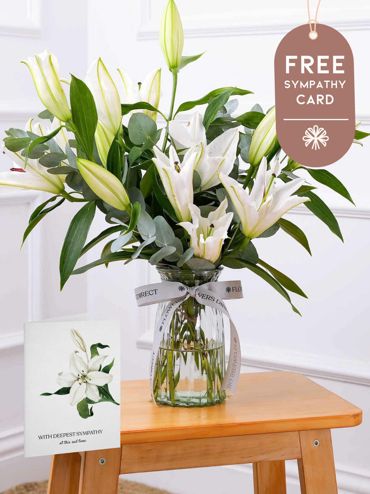 Sympathy White Lily - Vase with Free Sympathy card