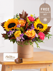 Thank You Autumn Charm - Hatbox with Free Chocolate Set –  Brighten up any room with our "Thank You Autumn Charm - Hatbox" arrangement, featuring...