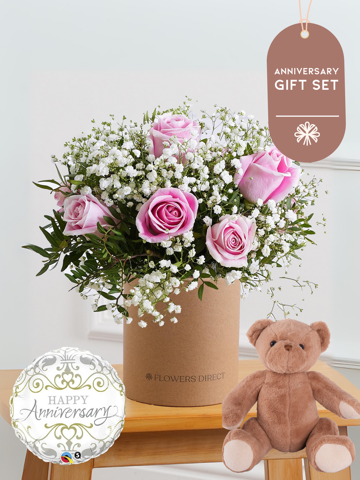 Anniversary Pink Roses - Hatbox Gift Set