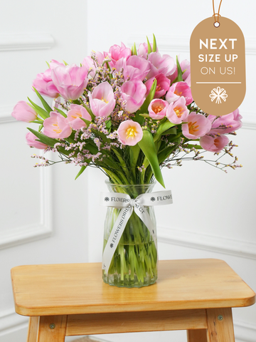 Pink Tulips Vase  Next Size Up – On Us!