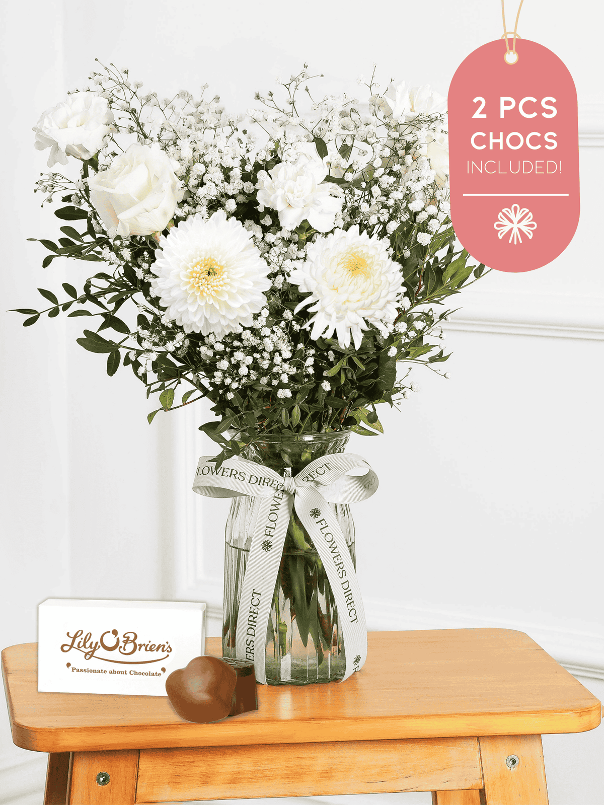 Simply White Vase 2 Pcs Chocs included!
