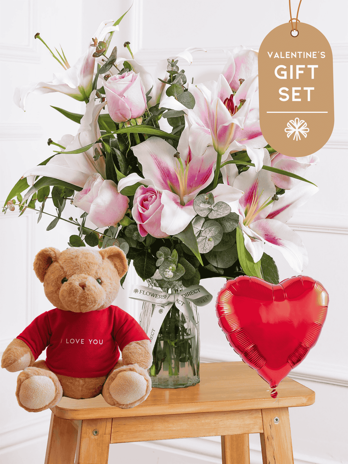 Valentine Pink Roses and Pink Lily - Vase Gift Set