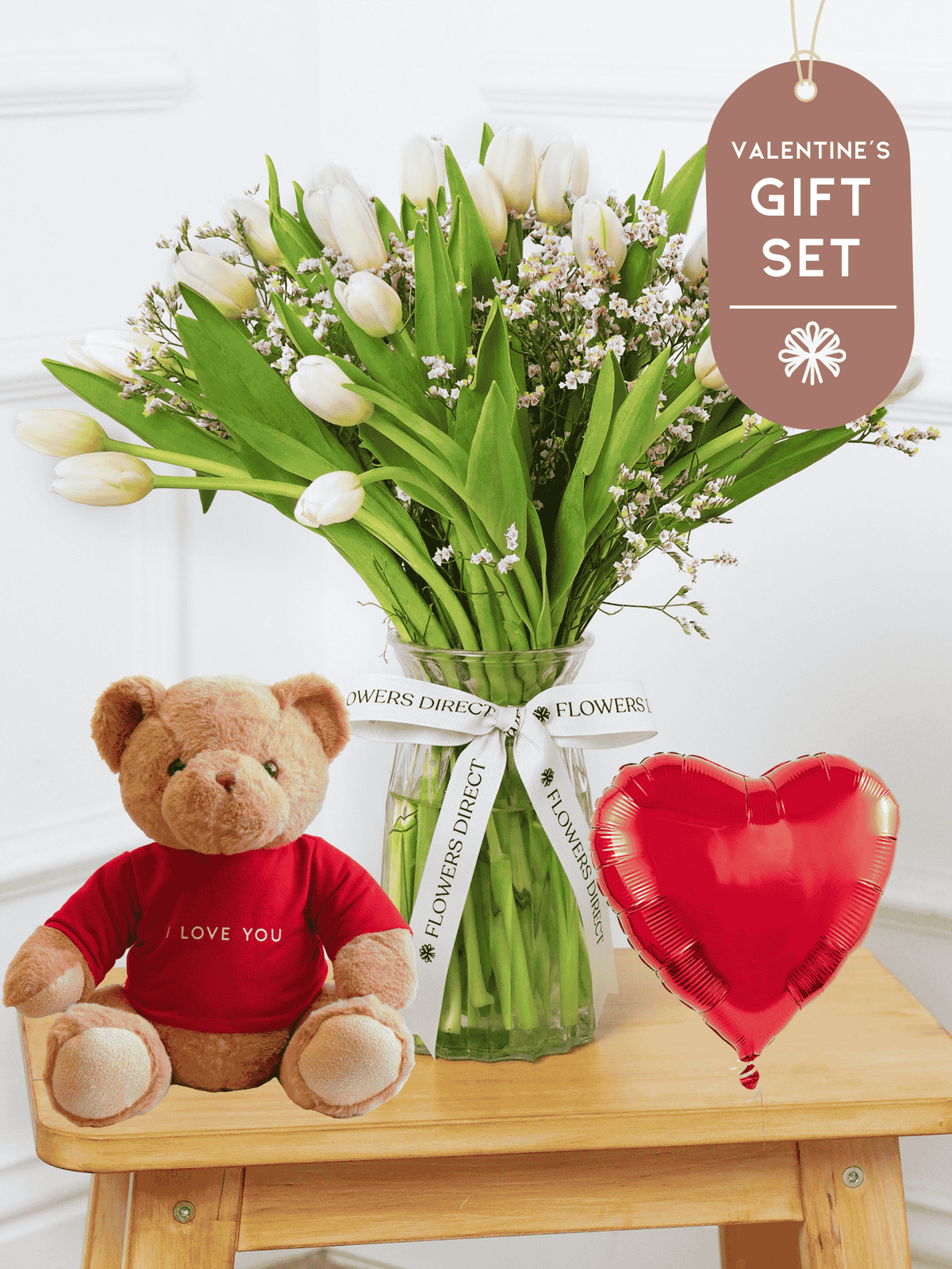 Valentine White Tulips - Vase Gift Set