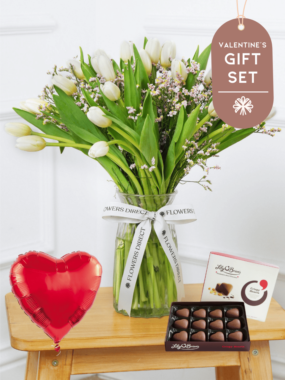 Valentine White Tulips - Vase Gift Set