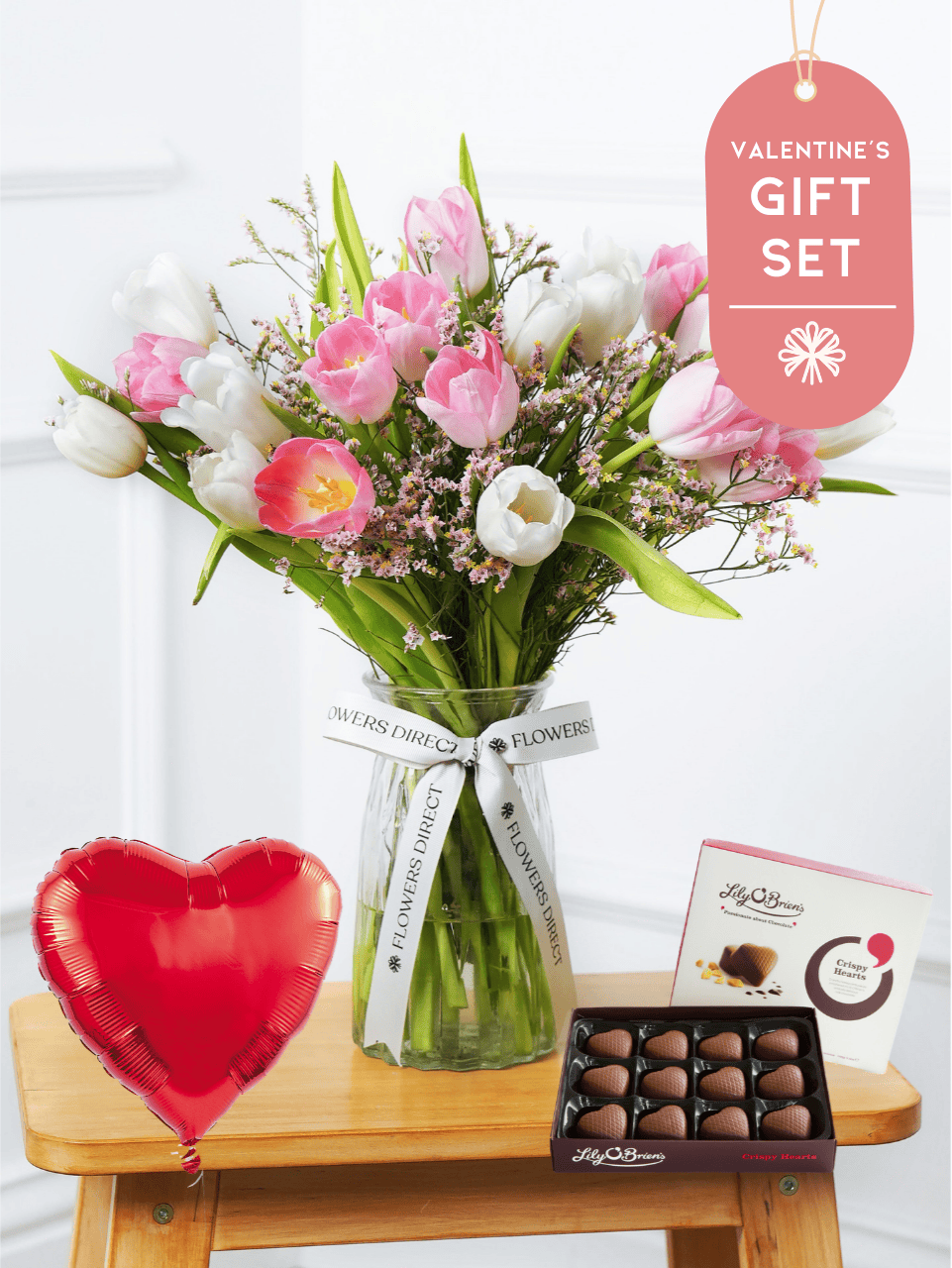 Valentine Mixed Tulips - Vase Gift Set