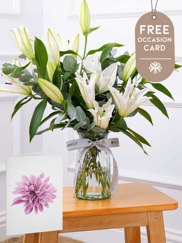 Mother's Day White Lily - Vase with Free Occasion Card