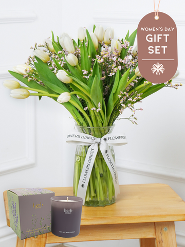 Women's Day White Tulips - Vase Gift Set