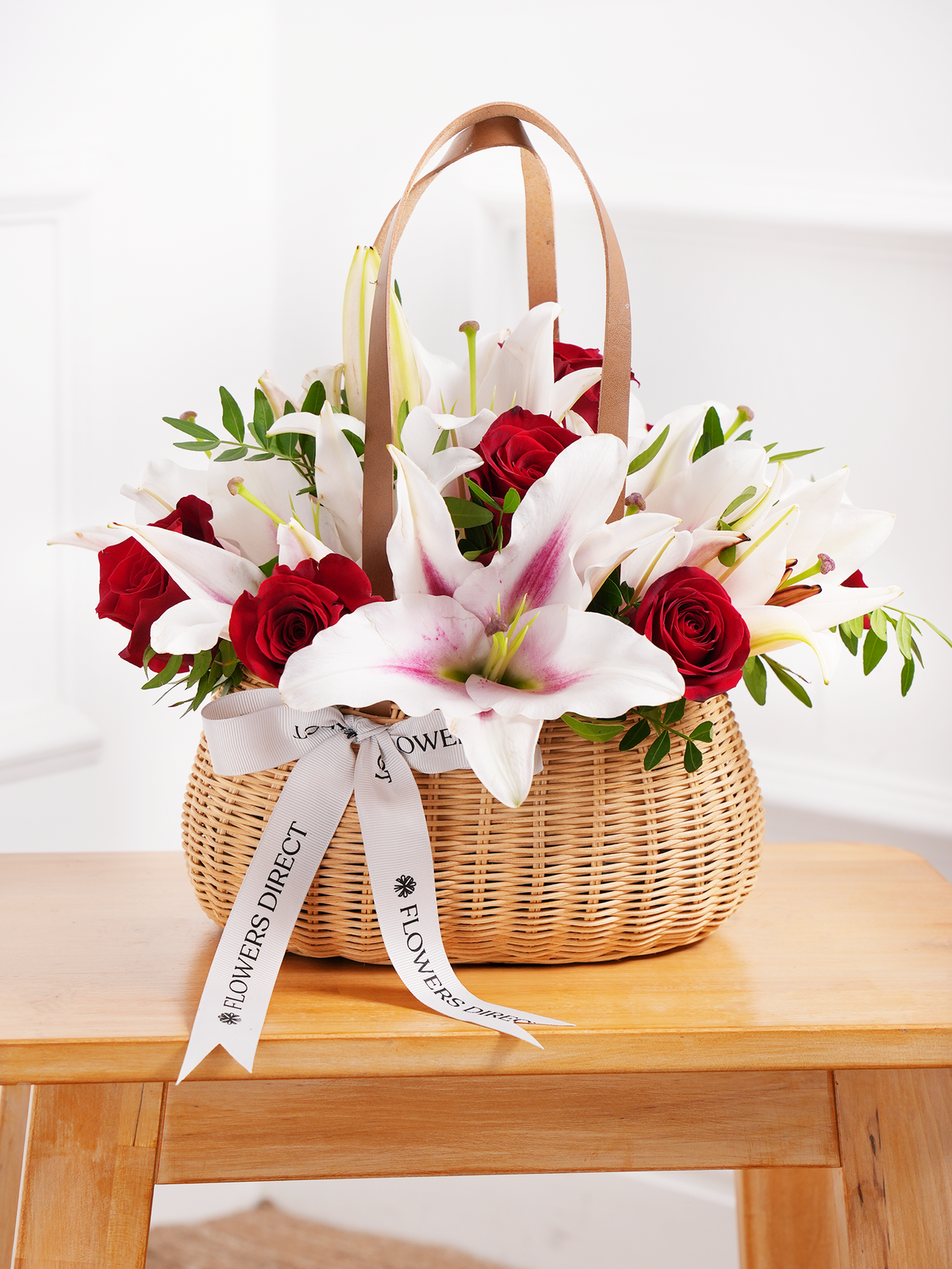 Red Roses and Pink Lily - Basket