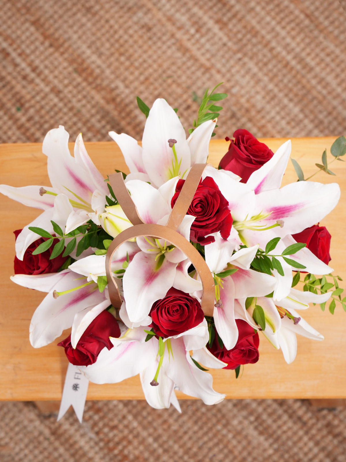 Red Roses and Pink Lily - Basket