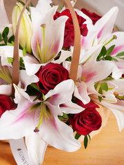Red Roses and Pink Lily Basket –  Our Red Roses and Pink Lily Basket is a stunning and elegant way to...