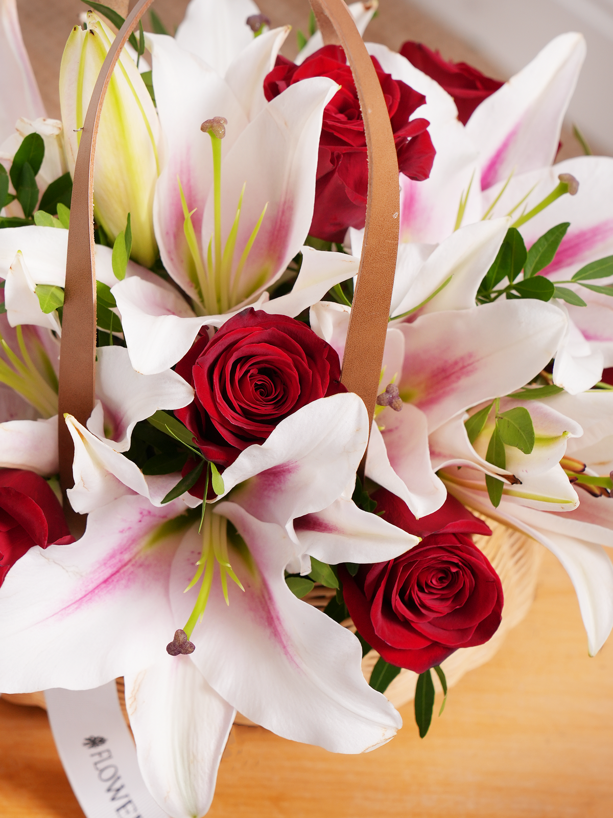 Red Roses and Pink Lily - Basket