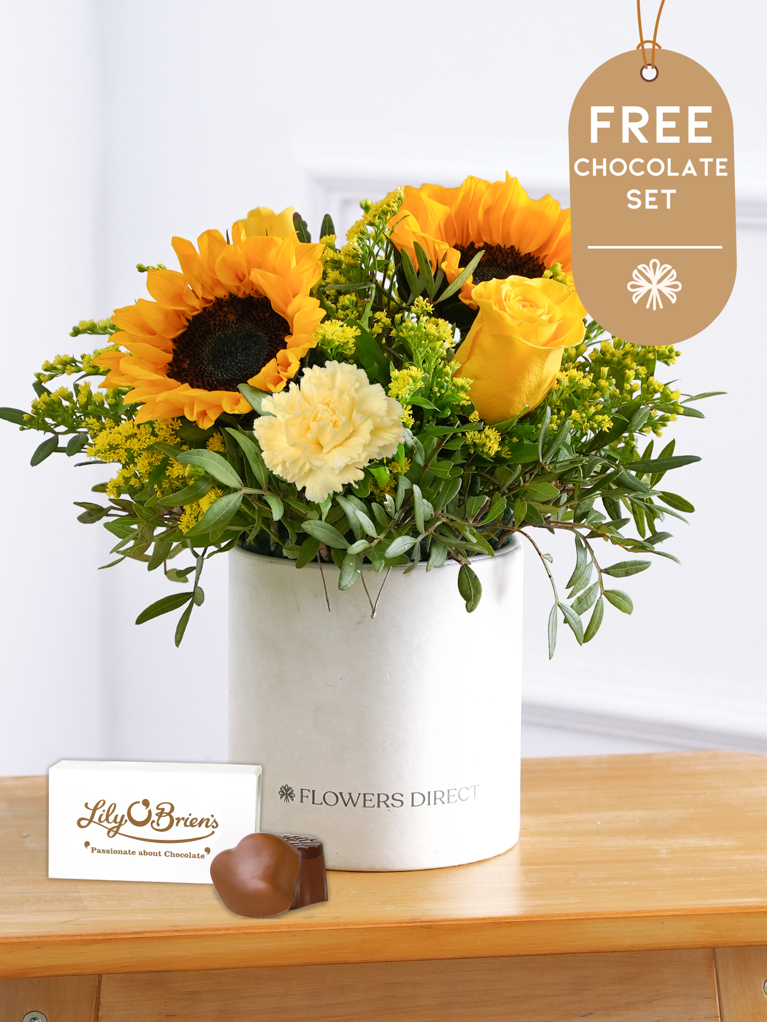 Thank You Sunny Flower - Hatbox with Free Chocolate Set