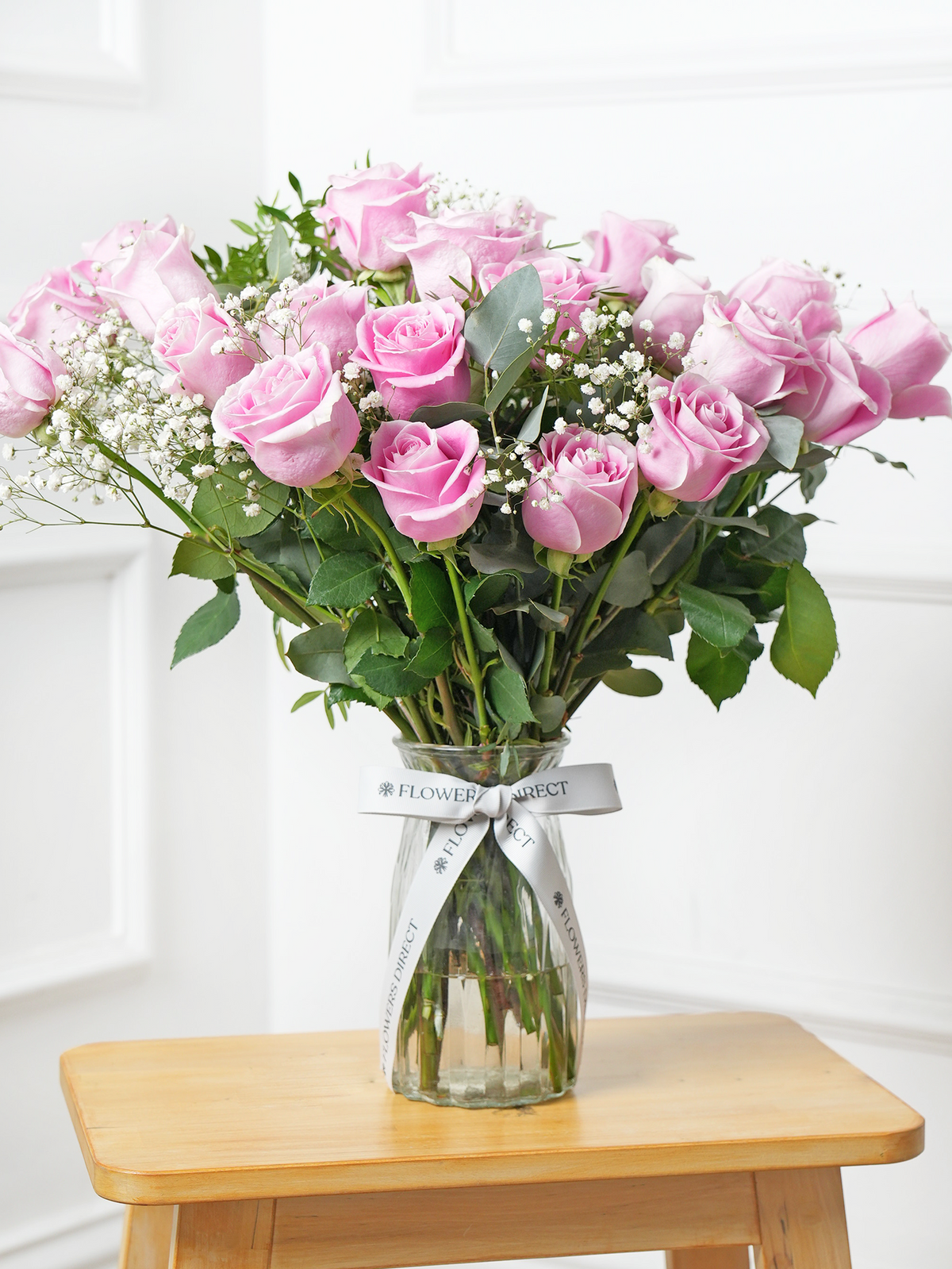 Valentine 24 Long Stem Pink Roses - Vase