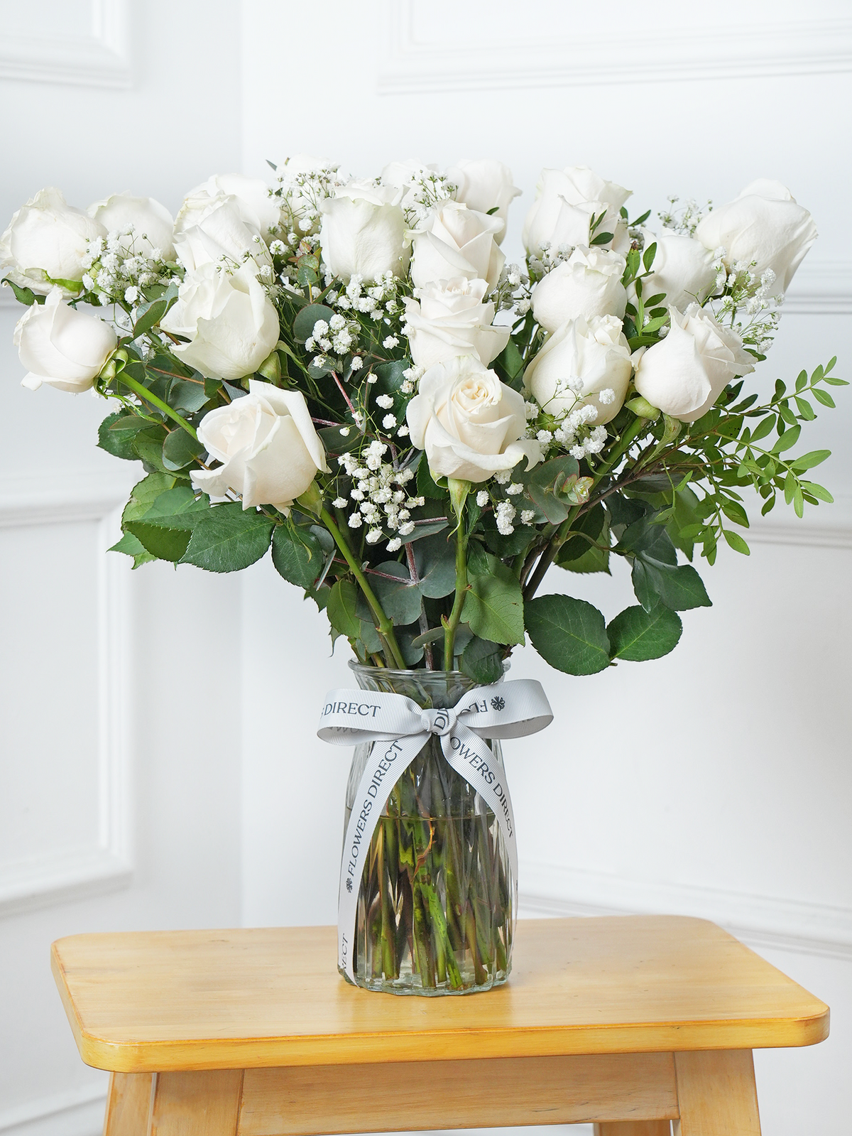 Women&#39;s Day 24 Long Stem White Roses - Vase