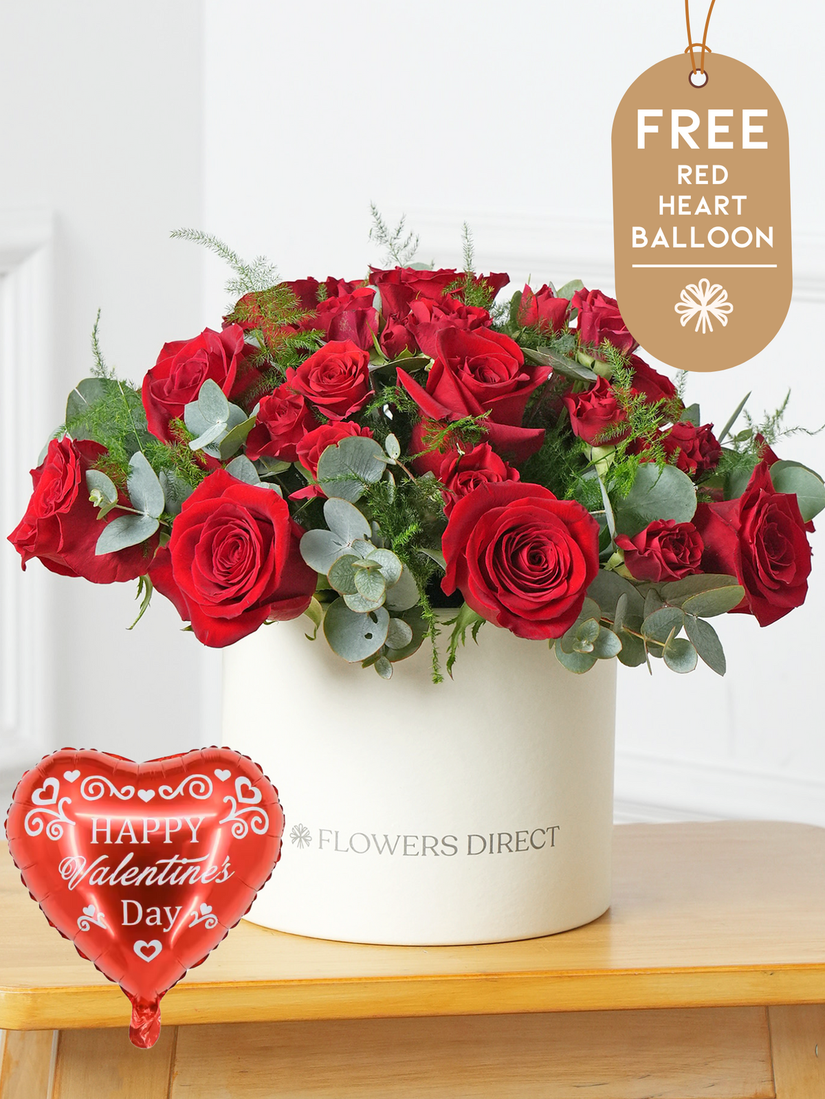 Valentine 12 Red Roses - Hatbox with Free Heart Balloon